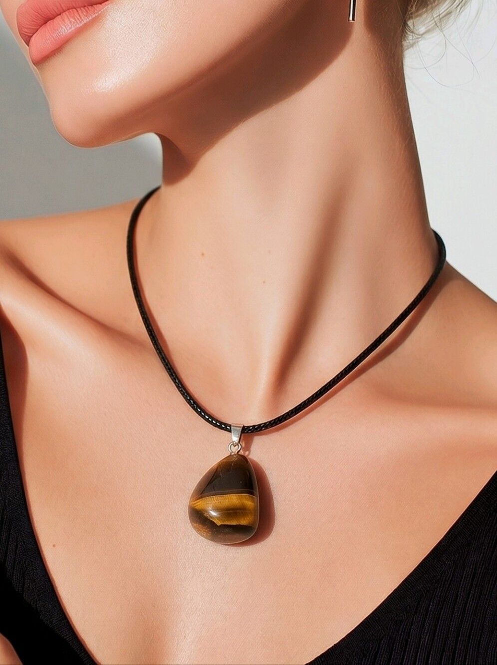 Golden Tiger Eye Freeform Pendant Necklace Earthy Boho Crystal Nugget Jewelry